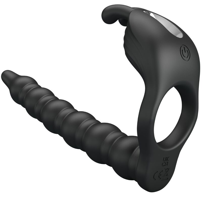 Anel peniano Blackney PRETTY LOVE em silicone, com plug vibrador, disponível em preto ou lilás