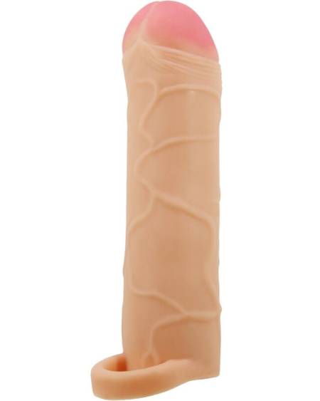Capa extensora Pretty Love para pénis, em cor natural, com anel de base