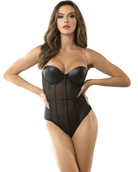Body preto SUBBLIME com painéis transparentes, alças de corrente e aros incorporados