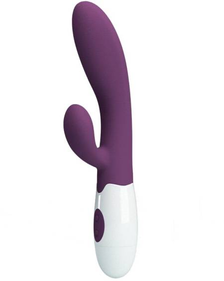 Vibrador coelho Alvis roxo da HIGH TECH, com haste inserível e estimulador clitoriano