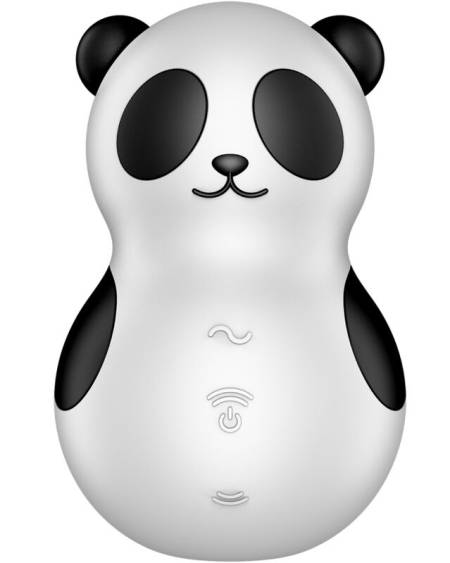 Estimulador SATISFYER Pocket Panda branco e preto, com vibração e ondas de pressão
