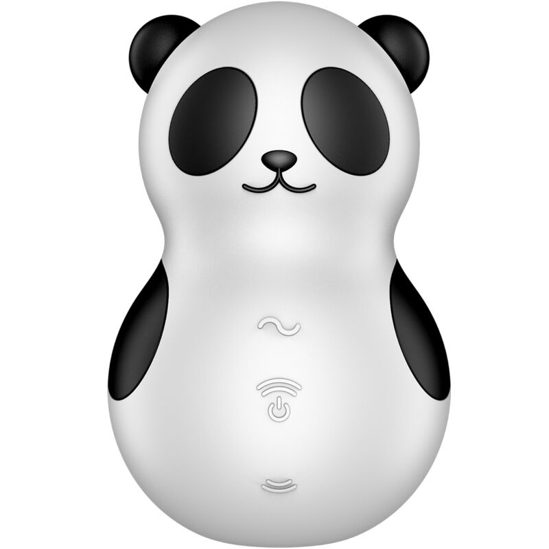 Estimulador SATISFYER Pocket Panda branco e preto, com vibração e ondas de pressão