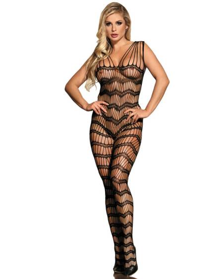 Bodystocking SUBBLIME preto de rede com abertura entrepernas e alças nos ombros