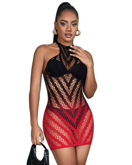 Vestido SUBBLIME DRESSES 952242 de rede elástica com efeito degradé vermelho e preto