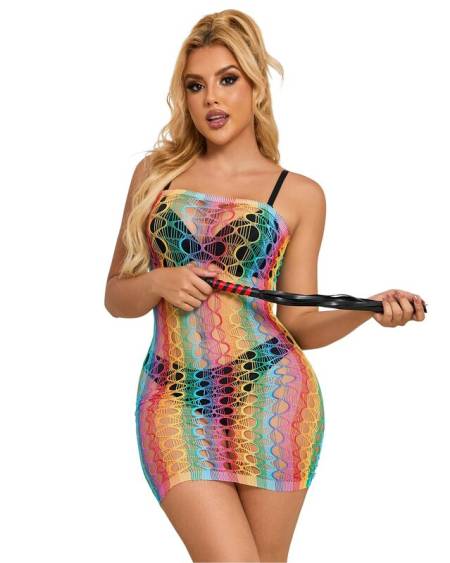 Vestido de rede arco-íris SUBBLIME DRESSES 952365 com ombros descobertos