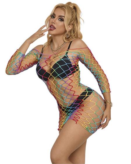 Vestido de rede SUBBLIME DRESSES de manga comprida com padrão arco-íris