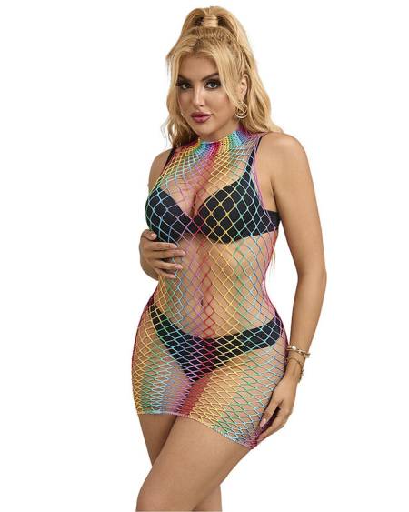 Vestido de rede SUBBLIME DRESSES 952433, sem mangas, com gola alta e padrão arco-íris