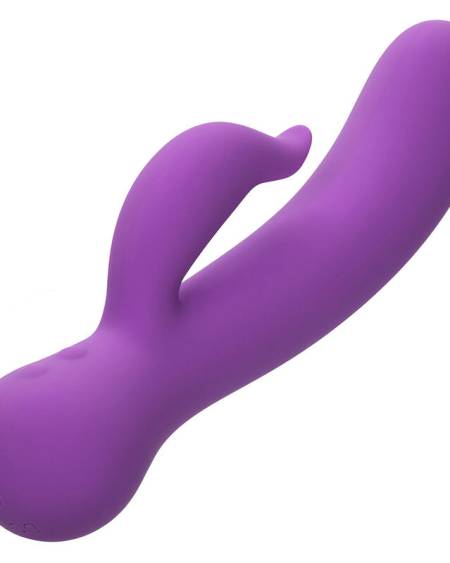 Vibrador CALEXOTICS First Time roxo e recarregável para ponto G, com eixo e estimulador.