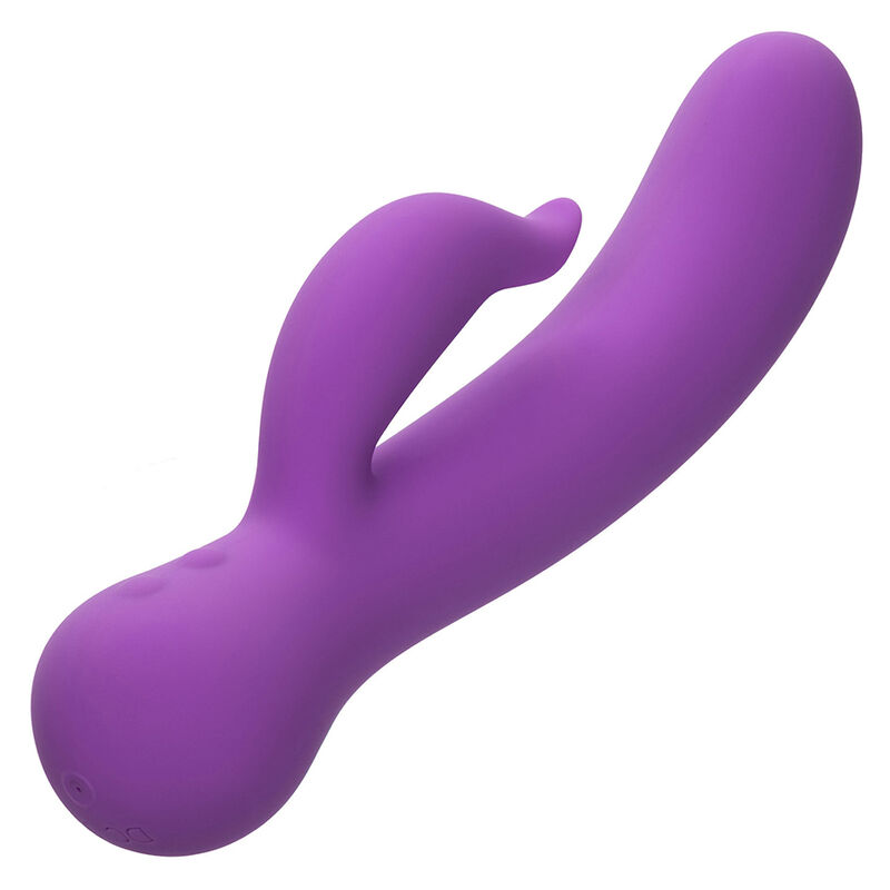 Vibrador CALEXOTICS First Time roxo e recarregável para ponto G, com eixo e estimulador.