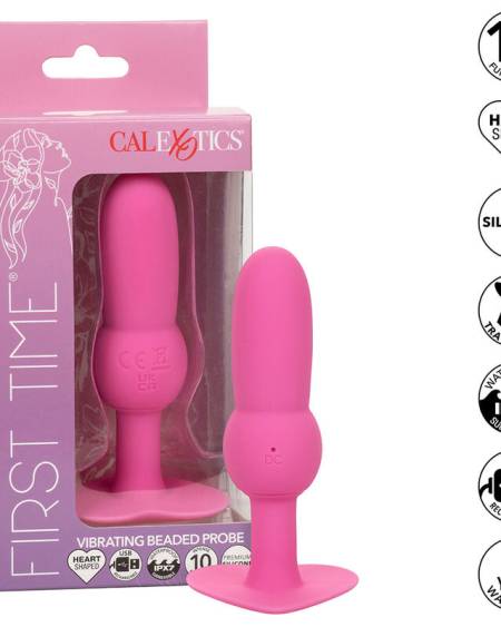 Plug anal vibratório rosa CALEXOTICS First Time com contas