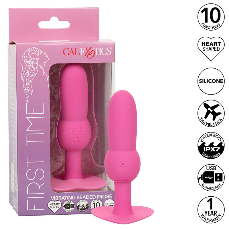 Plug anal vibratório rosa CALEXOTICS First Time com contas