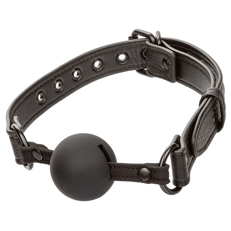 Mordaça de bola preta CALEXOTICS Nocturnal Collection, em silicone e com fecho de fivela ajustável