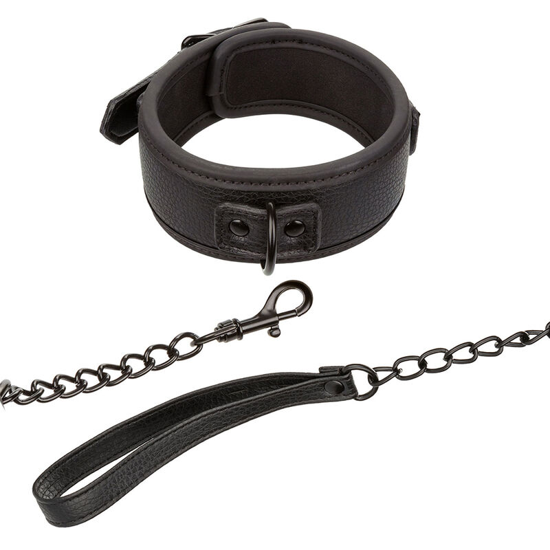 Conjunto CALEXOTICS Nocturnal de coleira ajustável preta com trela desmontável e corrente metálica