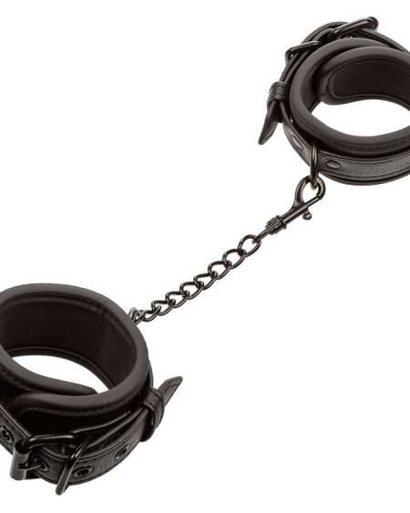 Algemas de pulso CALEXOTICS Nocturnal Collection em couro preto, com corrente metálica