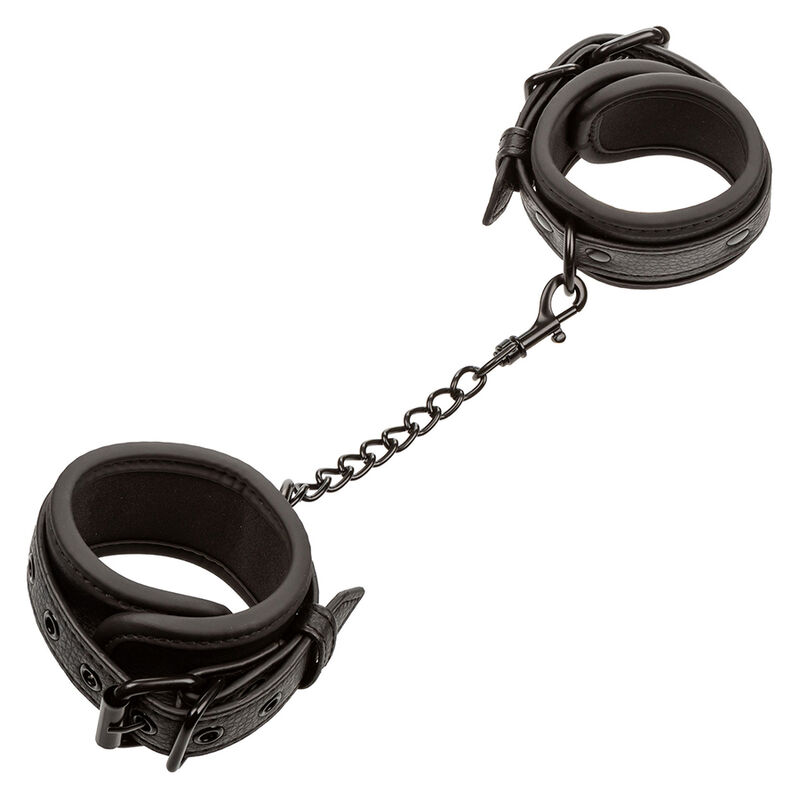 Algemas de pulso CALEXOTICS Nocturnal Collection em couro preto, com corrente metálica