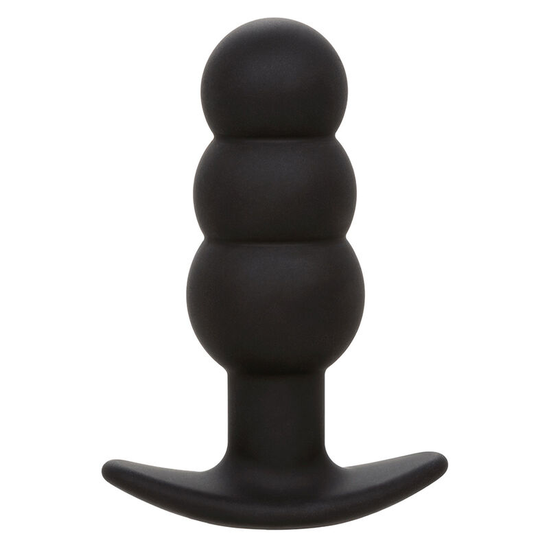 Plug anal vibratório CALEXOTICS Rock Bottom com contas, em silicone preto