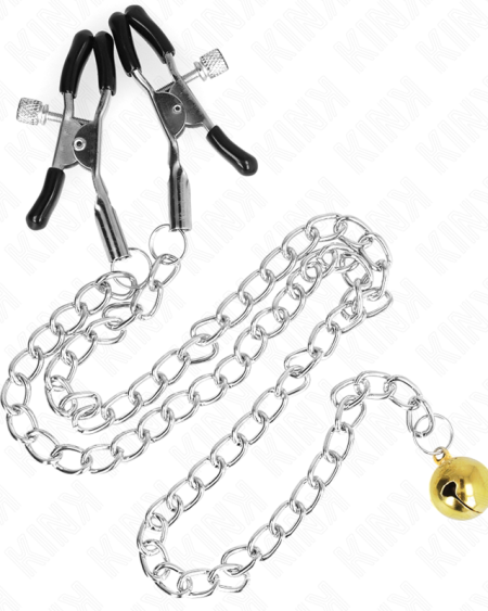 Pinças KINK para mamilos com campainha dourada e corrente de 30 cm