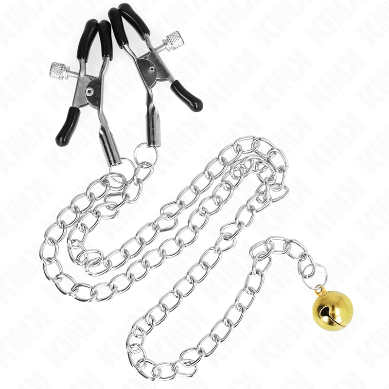 Pinças KINK para mamilos com campainha dourada e corrente de 30 cm