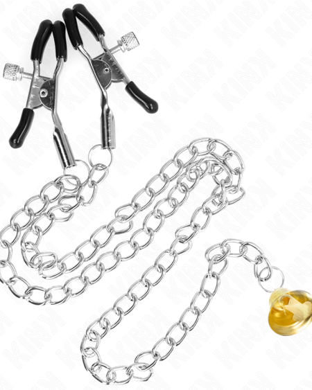 Pinças para mamilos KINK com guizo dourado e corrente de 30 cm