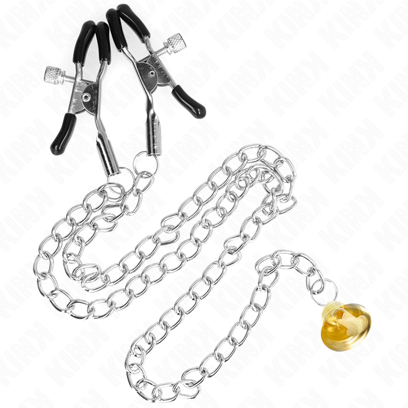 Pinças para mamilos KINK com guizo dourado e corrente de 30 cm