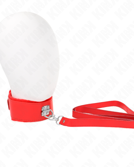 KINK - COLLAR CON CORREA 116 CM CON TACHUELAS PLATEADAS MODELO 4 ROJO AJUSTABLE 40-48 CM X 6 CM