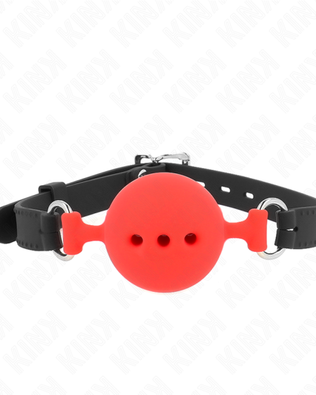 KINK - MORDAZA 55 x 2 CM DE BOLA 5 CM DE SILICONA COMPLETA TALLA L ROJO AJUSTABLE 35-51 CM
