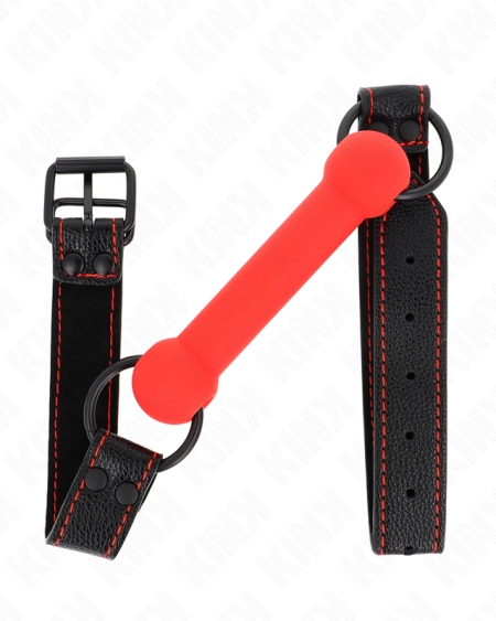 KINK - MORDAZA FORMA DE HUESO CON CORREA POLIPIEL ROJO AJUSTABLE 41-57 CM