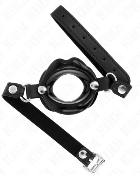 KINK - MORDAZA LABIAL 8 CM CON CORREA DE POLIPIEL NEGRO 63 x 2 CM AJUSTABLE 39-58 CM
