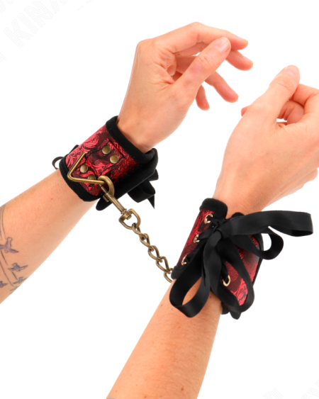 KINK - MUÑEQUERAS DISEÑO ESCÁNDALO ROJO-NEGRO DETALLE LAZO 24.5 CM X 6.5 CM