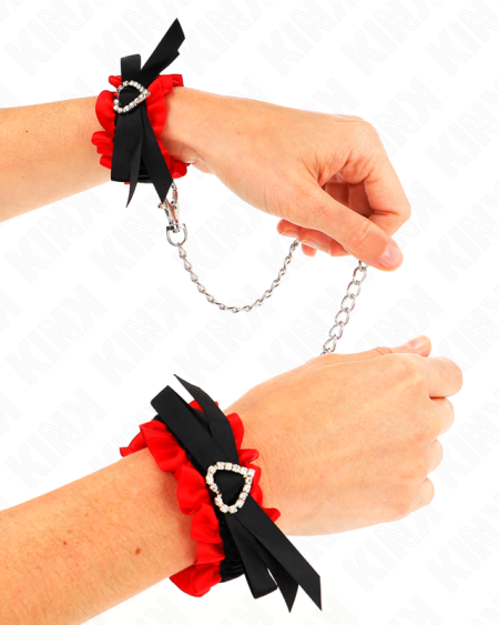 KINK - MUÑEQUERAS ELÁSTICAS DE ENCAJE CON DETALLE CORAZÓN ROJO AJUSTABLE 22-35 CM