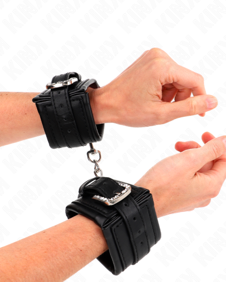 Pulseiras de bondage KINK pretas ajustáveis, com fivela decorada com imitação de diamantes