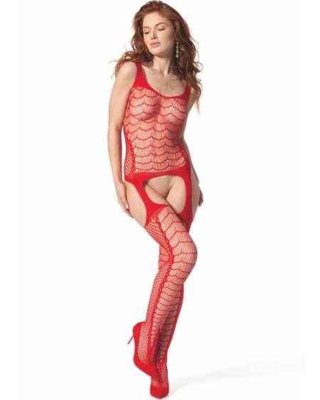 PASSION - BS 104 BODYSTOCKING ROJO TALLA ÚNICA