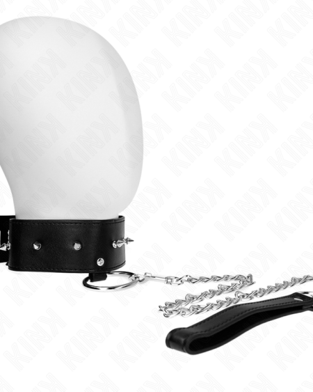 KINK - COLLAR CON CORREA 65 CM CON TACHUELAS PLATEADAS MODELO 2 AJUSTABLE 36-43 CM X 5 CM