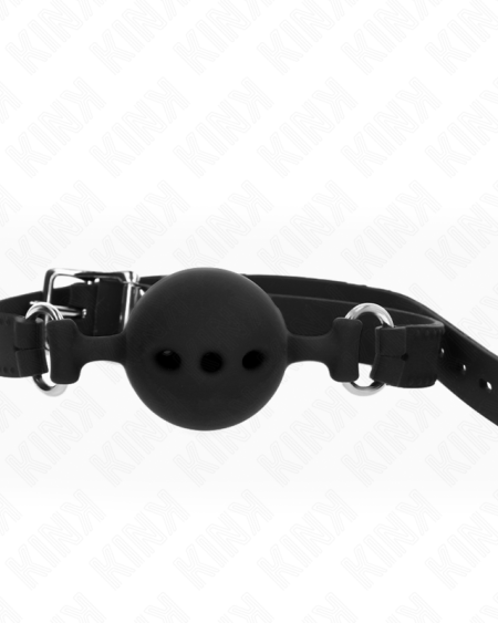 KINK - MORDAZA 55 x 2 CM DE BOLA 5 CM DE SILICONA COMPLETA TALLA L NEGRO AJUSTABLE 35-51 CM