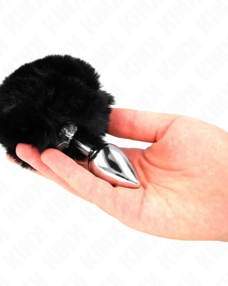KINK - PLUG 7 x 3 CM DE ACERO INOXIDABLE CON COLA DE CONEJO PIEL SINTÉTICA 8 CM NEGRO