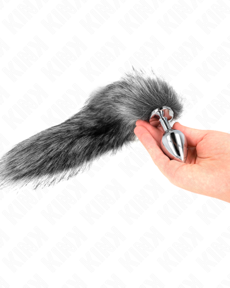 KINK - PLUG ANAL TALLA M 8 X 3.5 CM CON COLA SINTÉTICA 40 CM PLATEADO