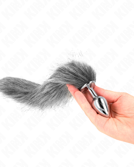 KINK - PLUG ANAL TALLA S 7 X 3 CM CON COLA SINTÉTICA 40 CM PLATEADO