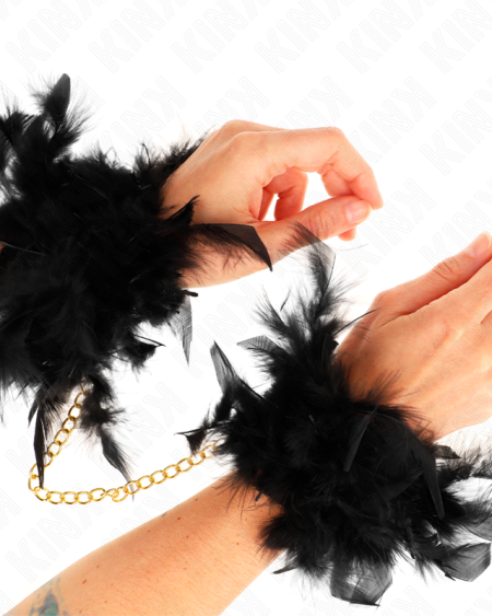 KINK - ESPOSAS DE PLUMAS NEGRO CON CADENA DORADA MODELO 1