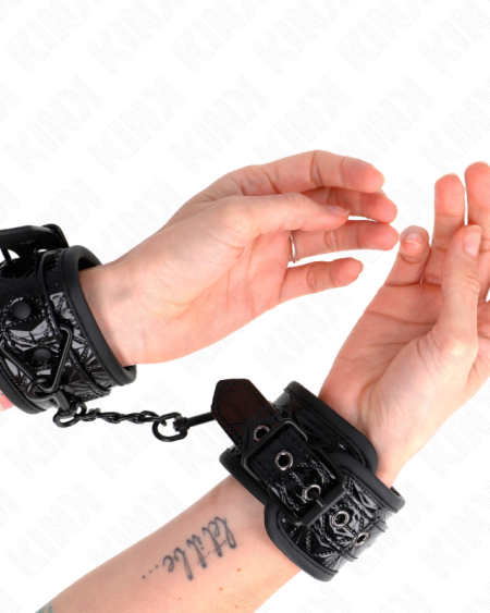 Algemas de pulso KINK pretas ajustáveis com padrão de diamantes