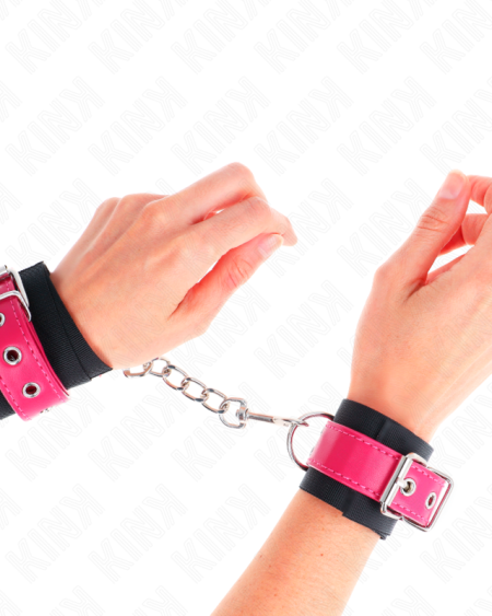 Algemas de pulso KINK em nylon preto com correia ajustável em pele sintética fúcsia