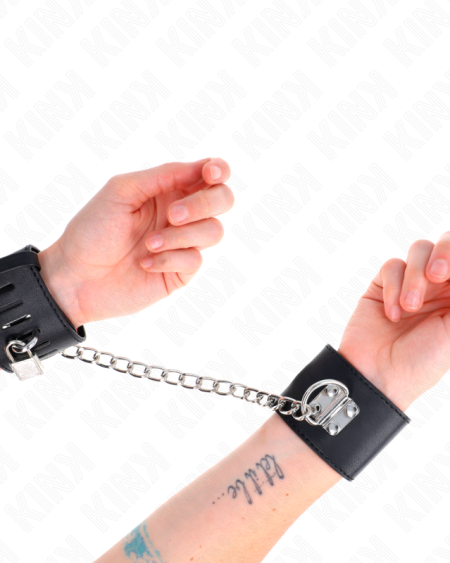 Algemas de pulso KINK pretas, com corrente de 30 cm e fecho de cadeado