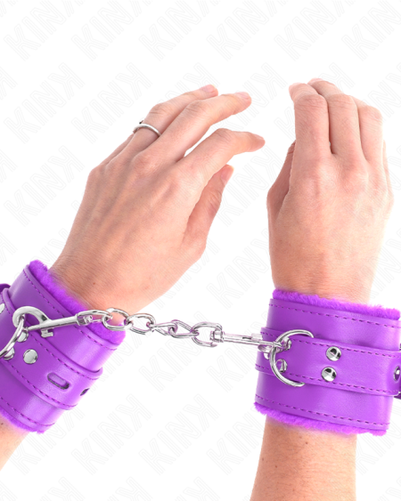 KINK - MUÑEQUERAS FORRADAS CON AGUJEROS CUADRADOS VIOLETA Y CORREA VIOLETA AJUSTABLE 17-29 CM X 6 CM