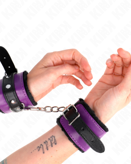 KINK - MUÑEQUERAS FORRADAS PREMIUM NEGRO CON CORREA VIOLETA / NEGRO AJUSTABLE 17-29 CM X 6 CM