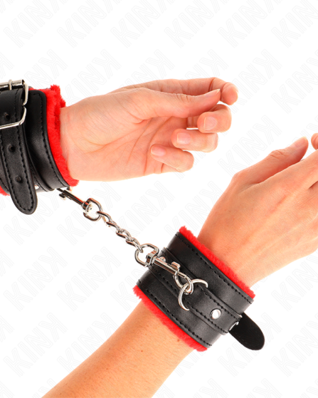 KINK - MUÑEQUERAS FORRADAS PREMIUM ROJO CON CORREA NEGRO AJUSTABLE 17-29 CM X 6 CM