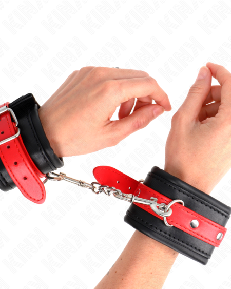 KINK - MUÑEQUERAS NEGRO CON CORREA ROJO AJUSTABLE 17-28 CM X 6 CM