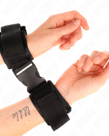 Algemas de pulso pretas em nylon KINK, modelo 1, ajustáveis, com medidas de 25–35 cm × 6 cm