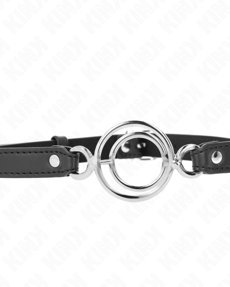 Mordaça BDSM preta KINK com múltiplos anéis de 5 cm
