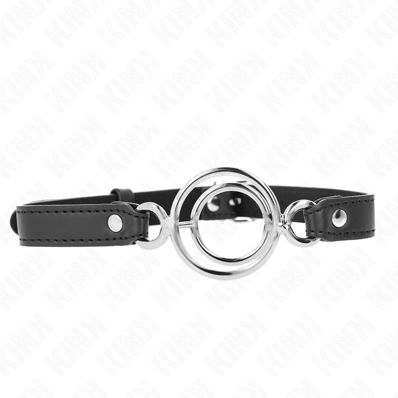 Mordaça BDSM preta KINK com múltiplos anéis de 5 cm