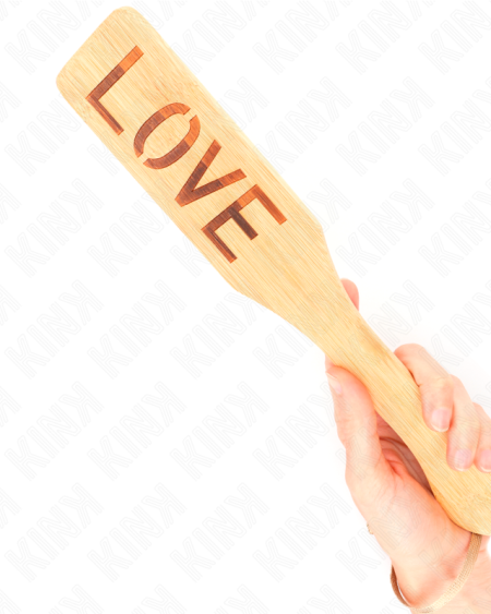 Pala BDSM KINK em bambu com a palavra LOVE, 32 x 5,5 cm
