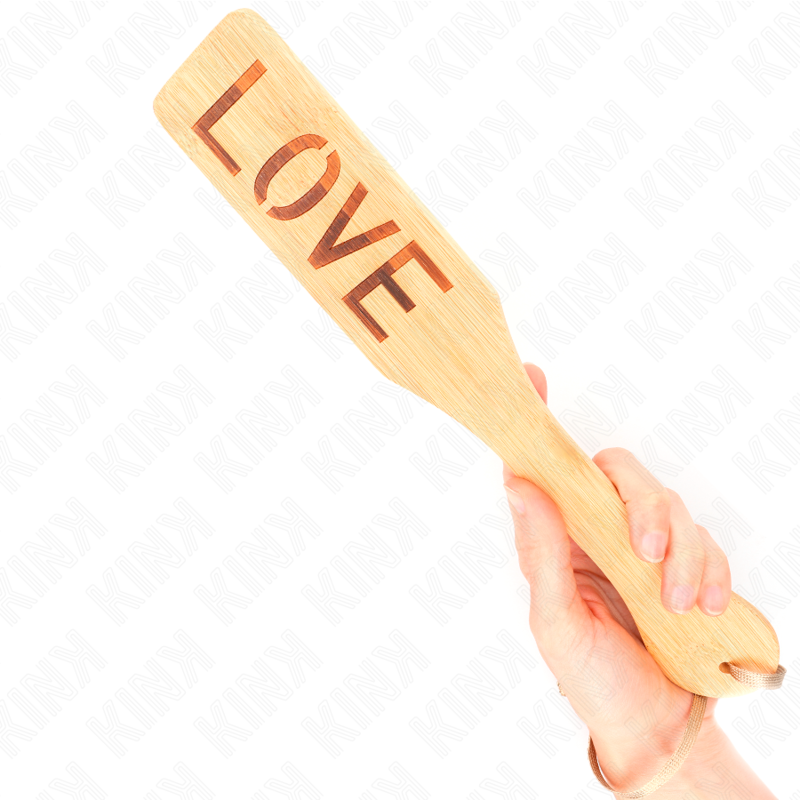 Pala BDSM KINK em bambu com a palavra LOVE, 32 x 5,5 cm